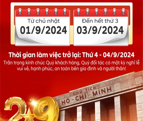 THÔNG BÁO LỊCH LÀM VIÊC NGHỈ LỄ 02/09/2024